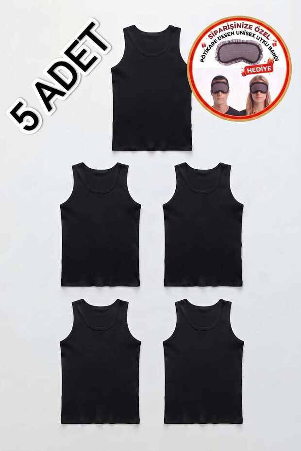 5-Pack Black 100% Cotton Jersey Classic Men's Tank Top - Gingham Pattern, Comes with a Free Unisex Band