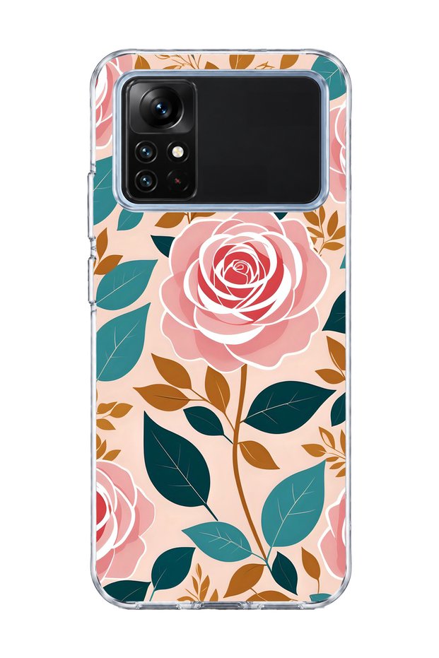 Poco M4 Pro 4G-Compatible Transparent Phone Case with Pink Rose Petal Print