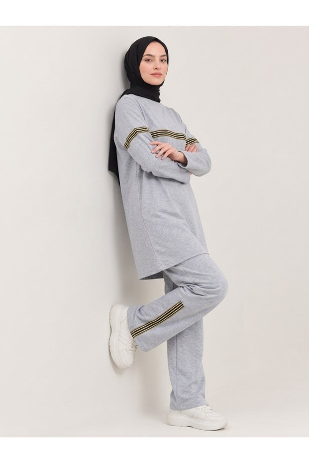 Women's Glitter Stripe Hoodless Hijab Tracksuit Set