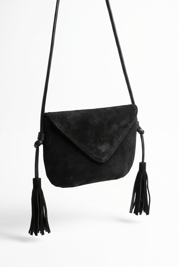 KNOX Black Suede Genuine Leather Women's Crossbody Bag