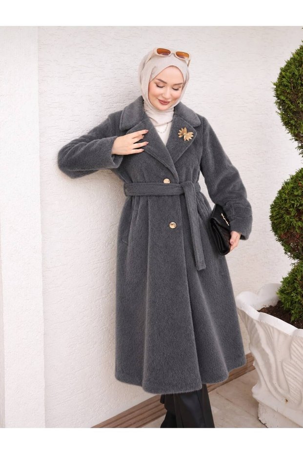 Belted Fleece-Lined, Soft, Fuzzy Cashmere Melton Coat