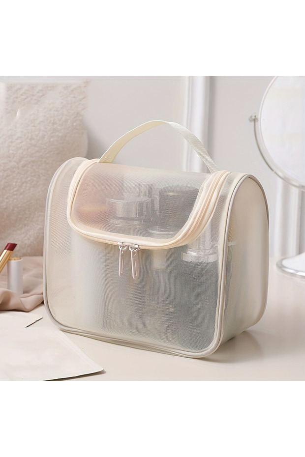 Beige New Multi-functional Toiletries Bag Curved Nylon Mesh Portable Makeup Bag Women's Large Capaci
