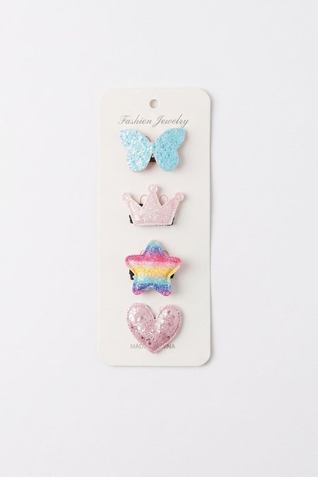 Set of 4 Hairless Baby Hair Clips with Colorful Butterfly Designs