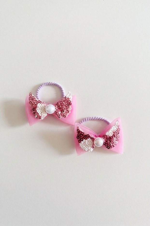 Set of 2 Girls' Elastic Hair Clips with Fuchsia Sequins and Buckle Detail