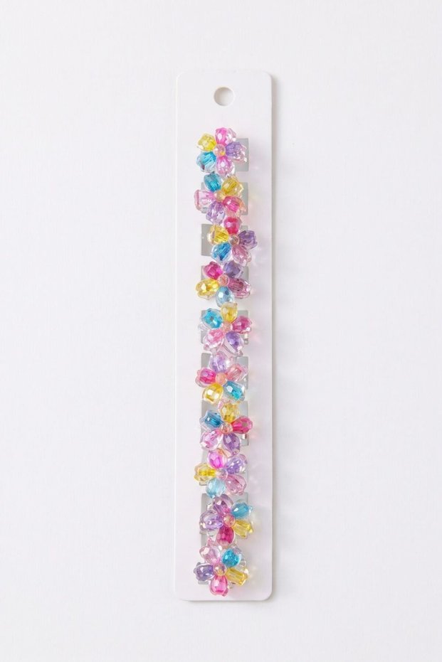 Multicolored Transparent Flower-Patterned Girls' Hair Clips, Pack of 10