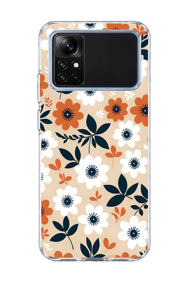 Poco M4 Pro 4G-Compatible Transparent Phone Case with Orange and White Flower Print