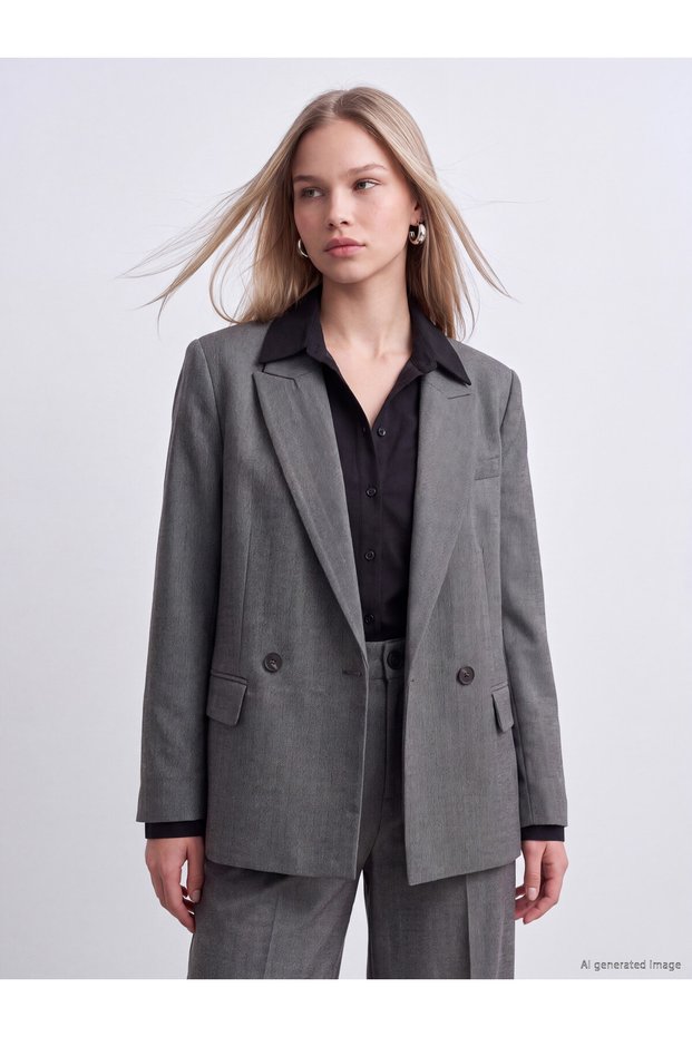 Peak New Season Anthracite Wrap-Neck Women's Blazer Jacket.