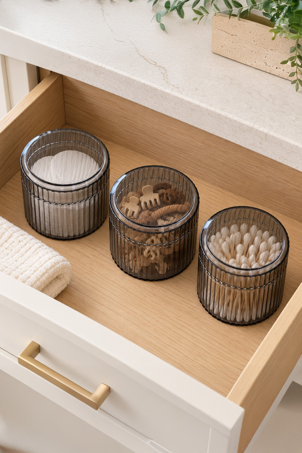3-Piece Bathroom Organizer Set: Hair Clip Organizer, Drawer Organizer, Cotton Ball Holder, Makeup & Cotton Swab Organizer