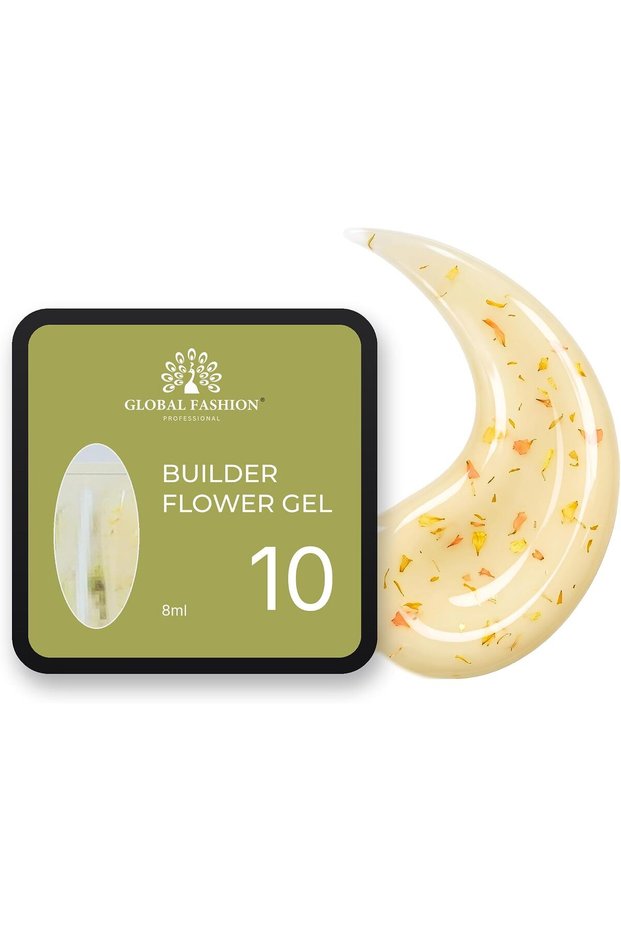 Flower Builder Gel 8ml with Real Dried Petals - Self-Levelling Hard Gel for Nail Overlays and Short Extensions, UV LED Cure, High Gloss Floral Nail Art (10)