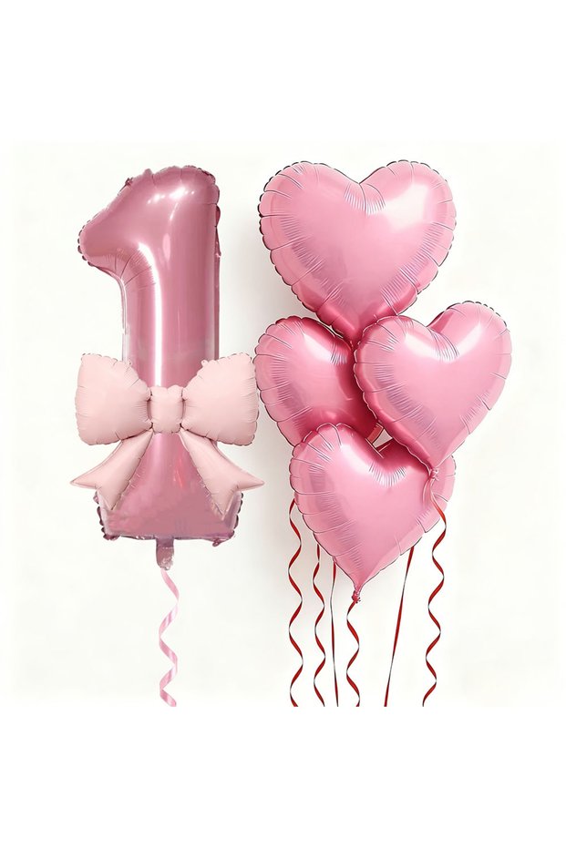 NUMBER 32inch HG9221-1 6pcs Pink Bow Heart Balloon with 32Inch Pink Number Foil Balloon for Birthday