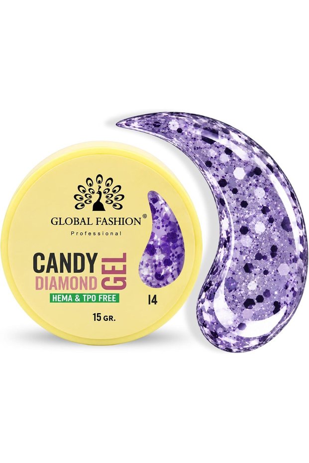 Global Fashion Candy Diamond Builder Gel for Nails 15g, Glitter Nail Extension Gel, HEMA & TPO Free Self-Leveling Sculpting Gel for Overlays, Strengthening, Repair & Nail Art, 14