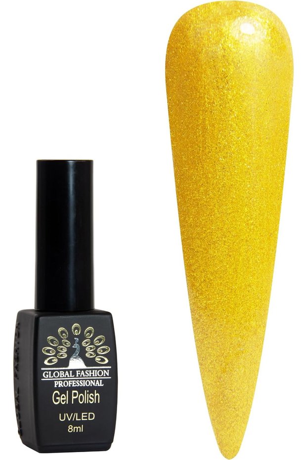 Black Elite Gel Nail Polish 381 Yellow Shimmer, 8ml - Soak Off UV LED Gel Polish, Long-Lasting Sparkling Glitter Colour for Salon and Home Manicure