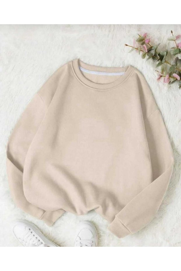 Unisex beige crew neck sweatshirt