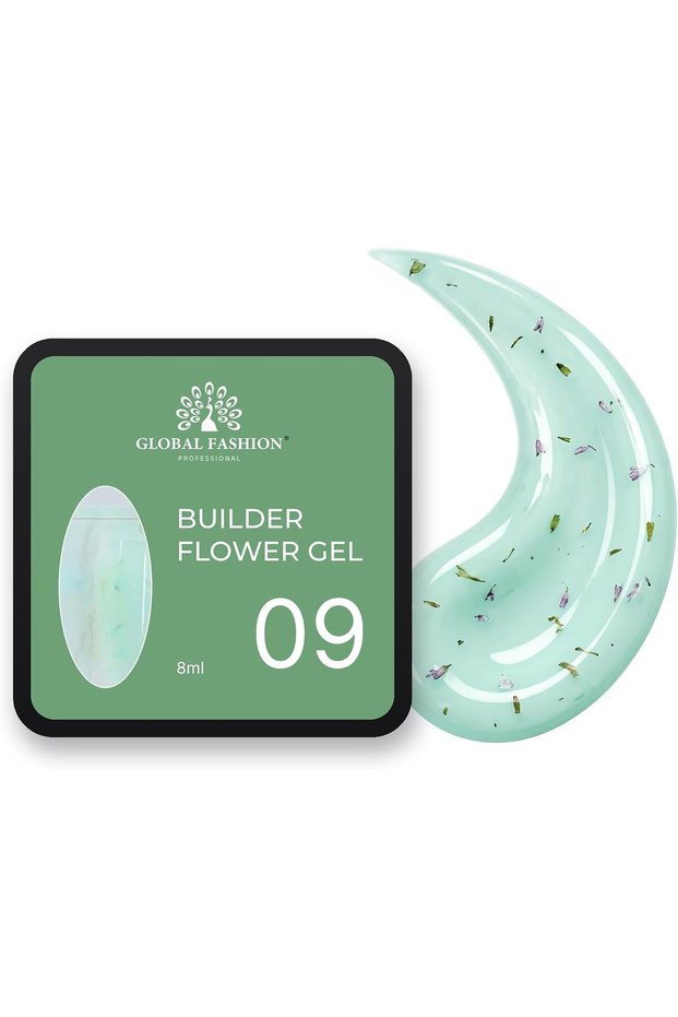Flower Builder Gel 8ml with Real Dried Petals - Self-Levelling Hard Gel for Nail Overlays and Short Extensions, UV LED Cure, High Gloss Floral Nail Art (09)