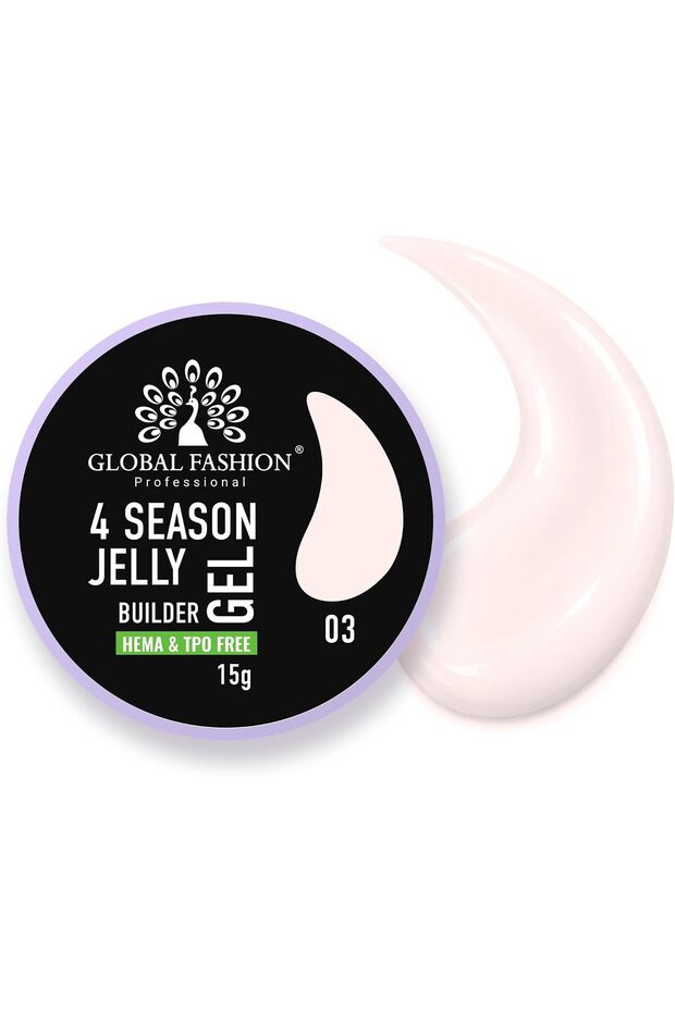Global Fashion 4 Season Jelly Builder Gel for Nails 15g, Thixotropic Non-Running Hard Gel for Nail Extensions, Overlays & Strengthening, UV LED Nail Sculpting Gel, HEMA & TPO Free, 03