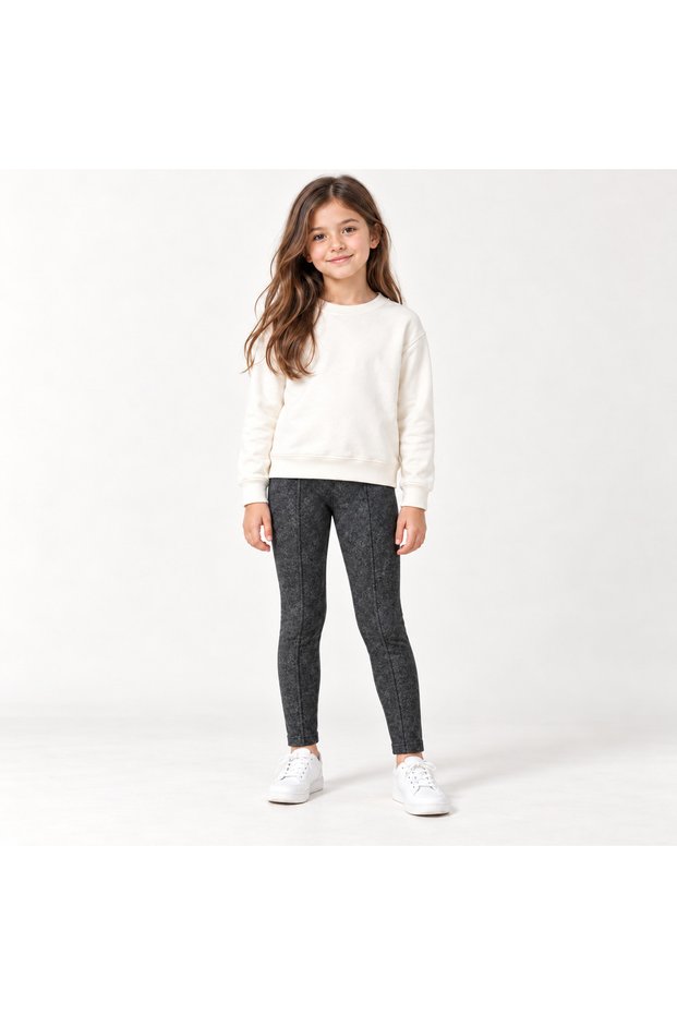 Girls' Heat-Retaining Winter Leggings with Elastic Waistband - Dark Gray