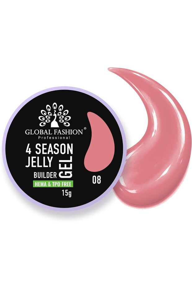 Global Fashion 4 Season Jelly Builder Gel for Nails 15g, Thixotropic Non-Running Hard Gel for Nail Extensions, Overlays & Strengthening, UV LED Nail Sculpting Gel, HEMA & TPO Free, 08