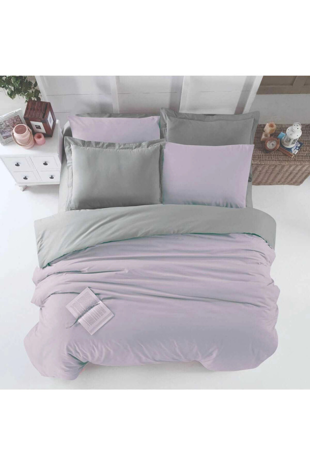 Double size fitted sheet duvet cover set cotton four season lilac gray