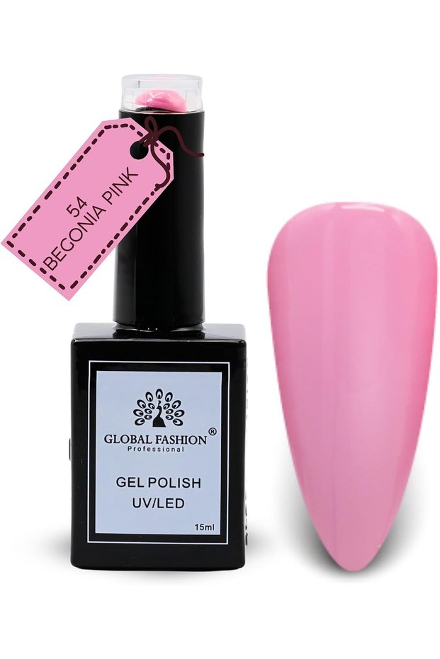 Black Elite Gel Nail Polish 054 Begonia Pink, 15ml - Soak Off UV LED Gel Polish, Long-Lasting High Gloss Colour for Salon and Home Manicure