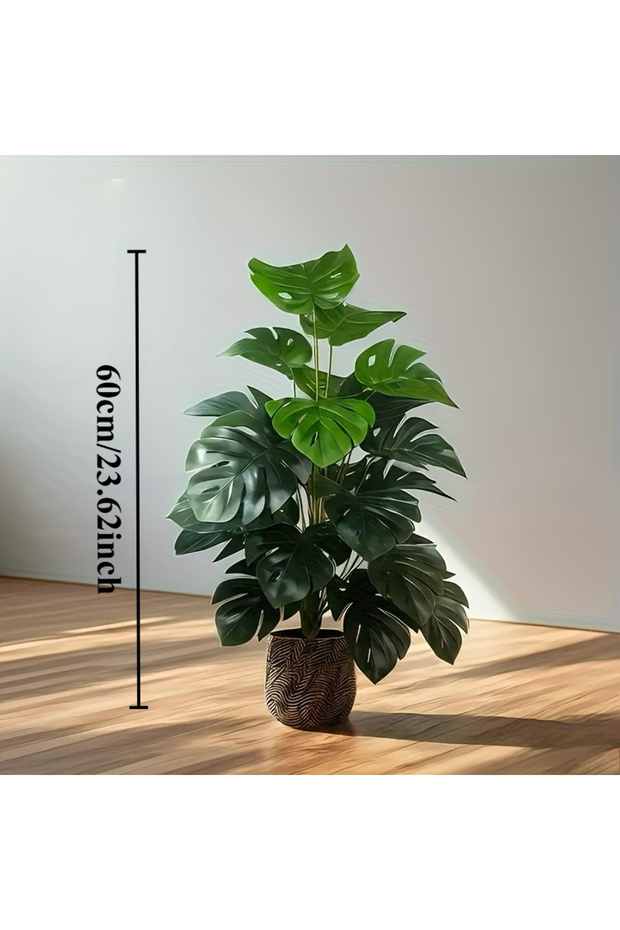 1PC 12 Leaves Artificial Monstera Palm Tree Realistic Plastic Green Plant for Home Office Wedding Ch