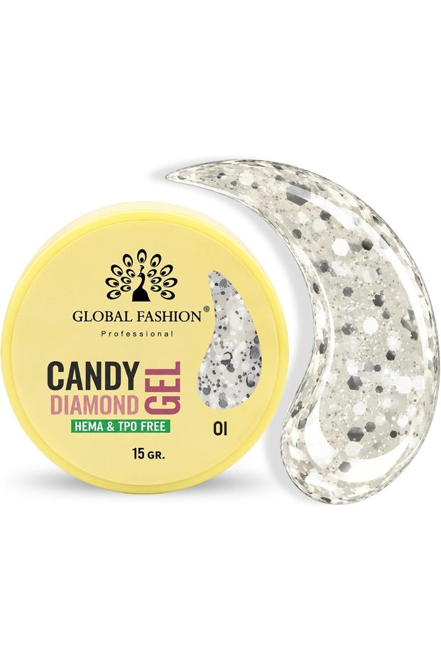 Global Fashion Candy Diamond Builder Gel for Nails 15g, Glitter Nail Extension Gel, HEMA & TPO Free Self-Leveling Sculpting Gel for Overlays, Strengthening, Repair & Nail Art, 01