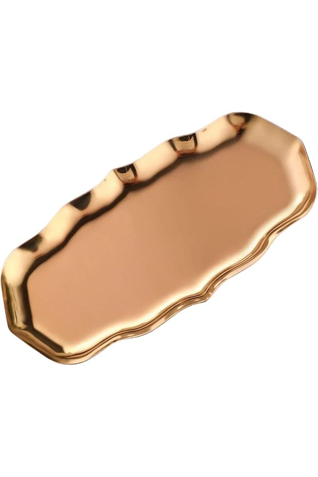 Global Fashion Premium Metal Multi-Purpose Tray (1Pc) | Korean Style Desktop Organizer for Jewelry, Cosmetics, Candy, Cake, Home Decor | (Bronze Tray)