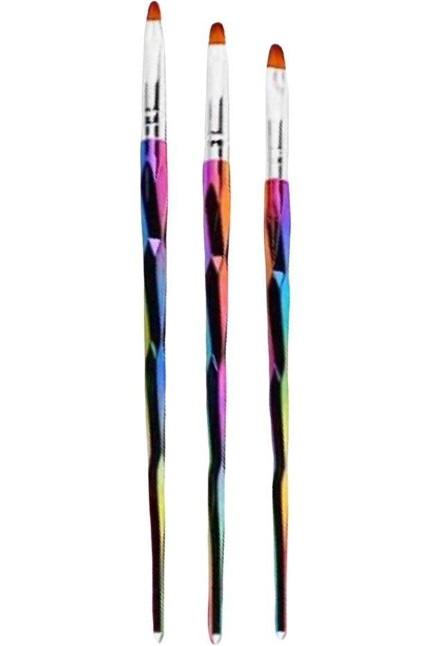 Nail Art Uv Gel Oval Brush Set (3 Pcs) - Brushes For Acrylic & Nails Precision Tools