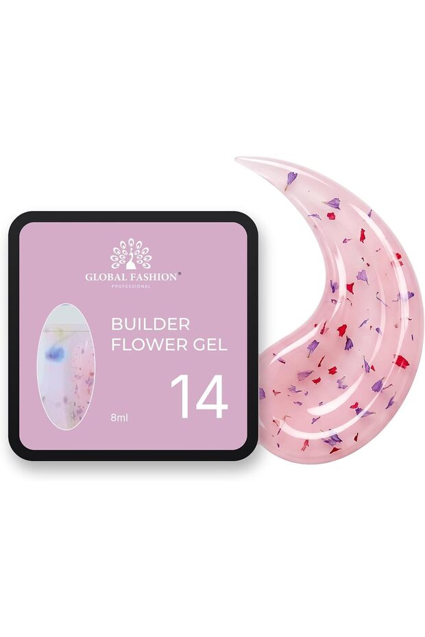 Flower Builder Gel 8ml with Real Dried Petals - Self-Levelling Hard Gel for Nail Overlays and Short Extensions, UV LED Cure, High Gloss Floral Nail Art (14)