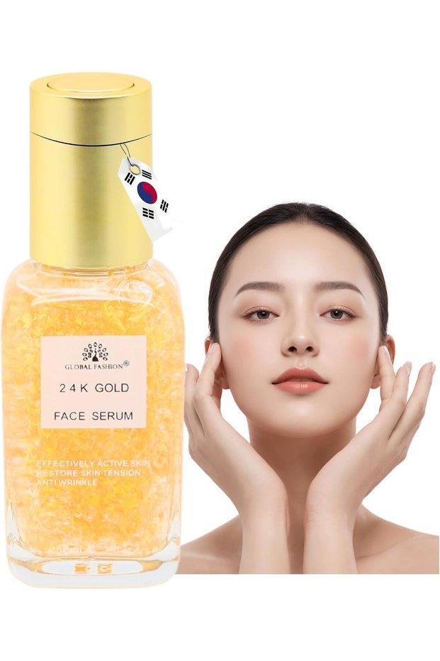 Global Fashion Face Serum 50 ml – Anti-Aging, Brightening & Hydrating – With Vitamin C, Retinol, Hyaluronic Acid, Collagen, AHA BHA, Peptides – Korean Skincare (24K Gold Face Serum)