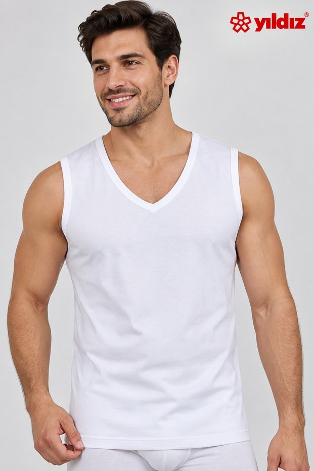 YILDIZ 100% Cotton Rib Knit V-Neck Sleeveless Men's T-Shirts (Set of 3)