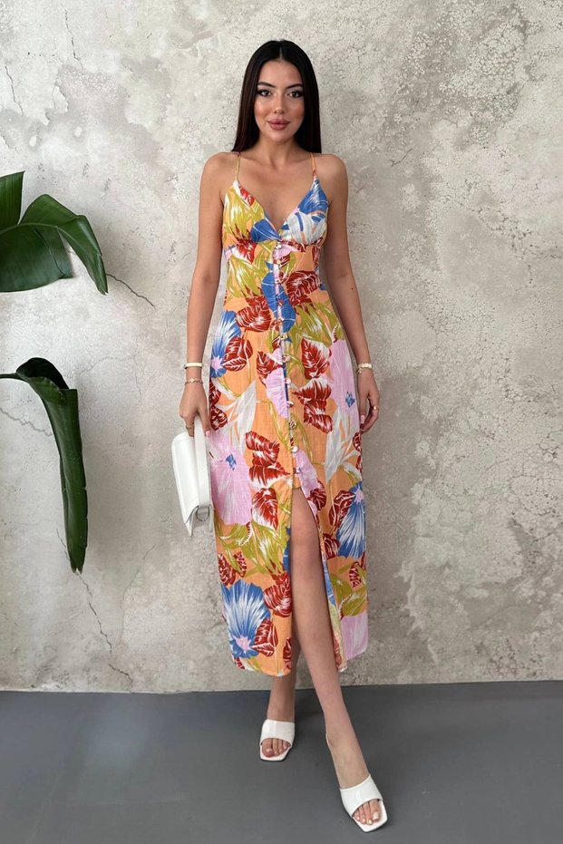Women's Blue Backless Linen Dress