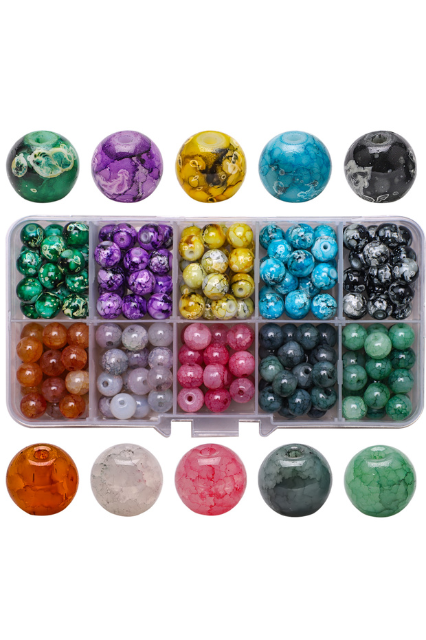 SYXUS 200Pcs/Box 8MM Crystal Glass Beads Crackle Round Spacer Beads Imitation Jade For Women DIY Mak