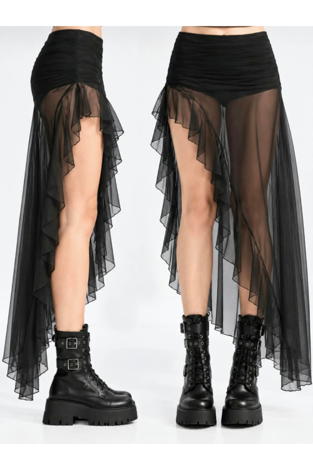 Ruffled Maxi Skirt, Tulle Maxi Skirt, Long Asymmetrical Skirt, Ruffled Skirt