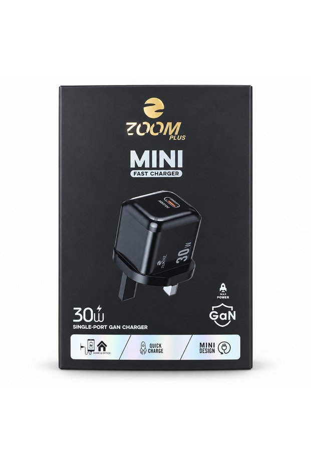 شاحن حائط سريع USB-C بقدرة 30 واط بتقنية GaN - أسود