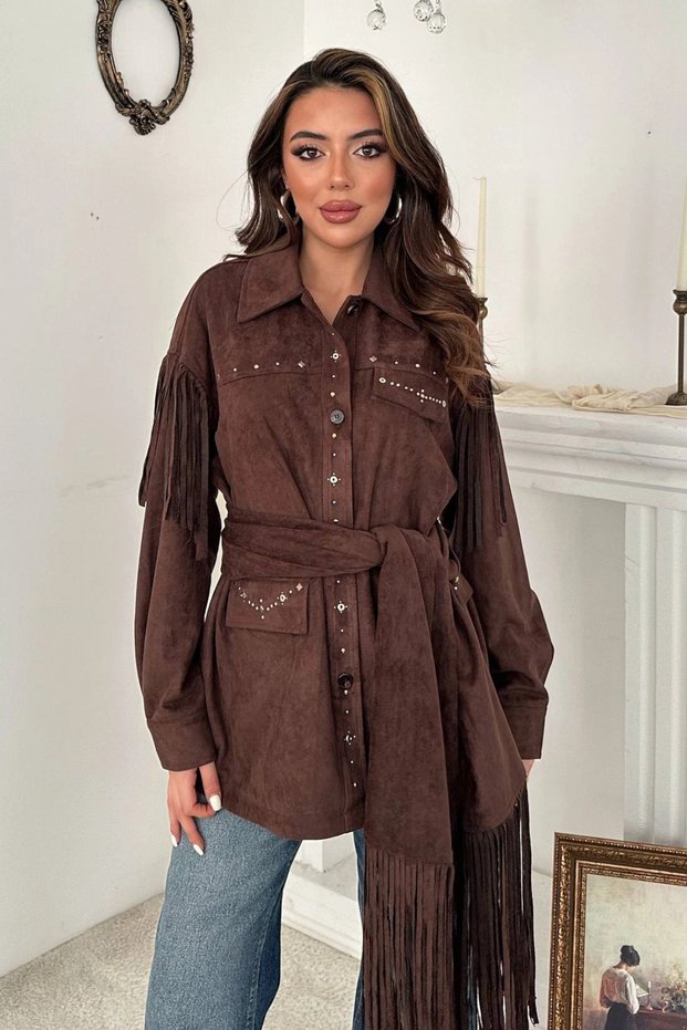 Women's Brown Fringed Suede Jacket