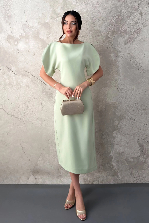 Women's Mint Green Stretch Fabric-Lined Long Satin Dress