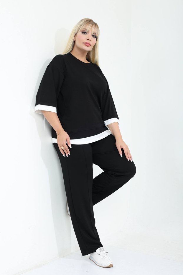 Plus-Size, Loose-Fit, Crew Neck, High-Neck, Long-Sleeved Modal Set