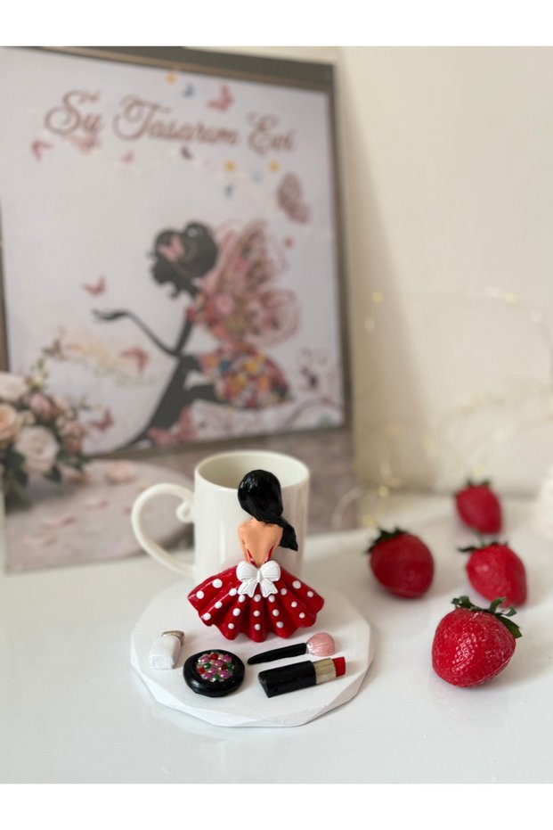 Handmade Porcelain Cup and Saucer Set Featuring a Girl in a Dress
