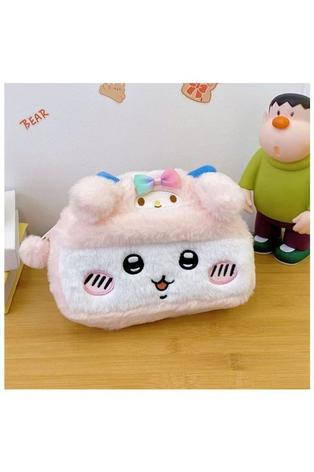 pink Chiikawa Plush Pencil Case Kawaii Soft Stuffed Stationery Bag Large Capacity Cosmetic Po