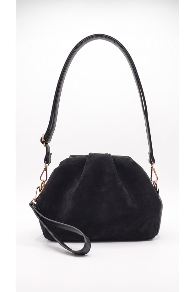 Women's Suede Hand and Shoulder Crossbody Clutch Evening Dress Wrist Bag with Adjustable Strap