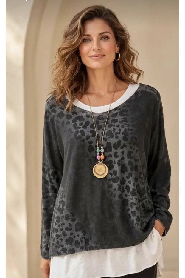 - Italian Leopard Print Tank Top Blouse with Sleeves