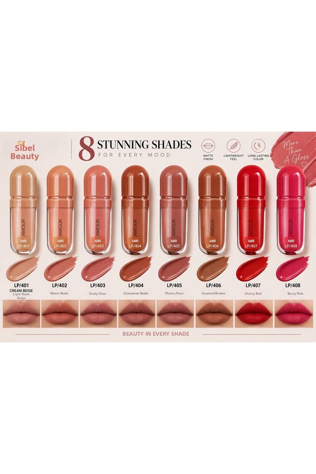Matte Lip Gloss – Matte Liquid Lipstick Series with 8 Different Shade Options