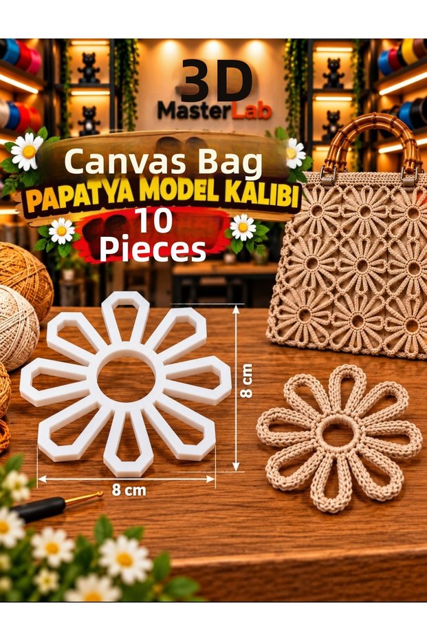 8 X 8 Daisy Canvas Knitting Pattern Flower Bag Motif Pattern 10 Pieces
