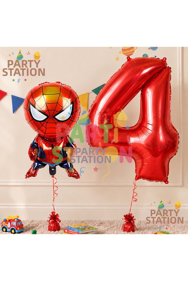 Spider-Man 4 Year Old Balloon and Red Number Balloon Birthday Party Set Spider-Man Balloon Set