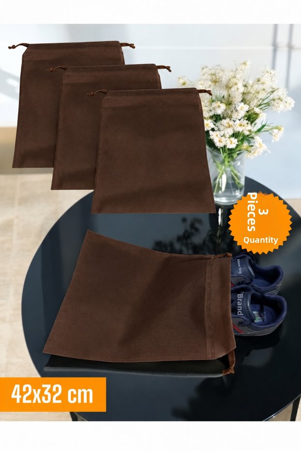 3 Pieces Brown Drawstring Shoe Storage Bag Travel Pouch Multipurpose Closet Drawer Suitcase Organizer