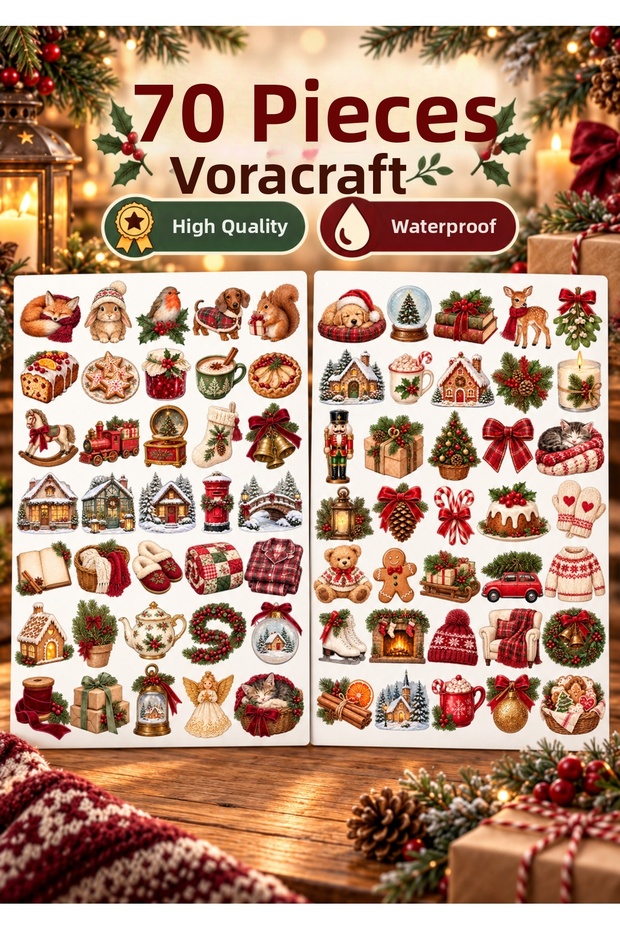 70 Pieces Christmas and New Year Sticker Set – New Year Themed Agenda, Notebook and Gift Wrapping Decoration Labels Ybs0022