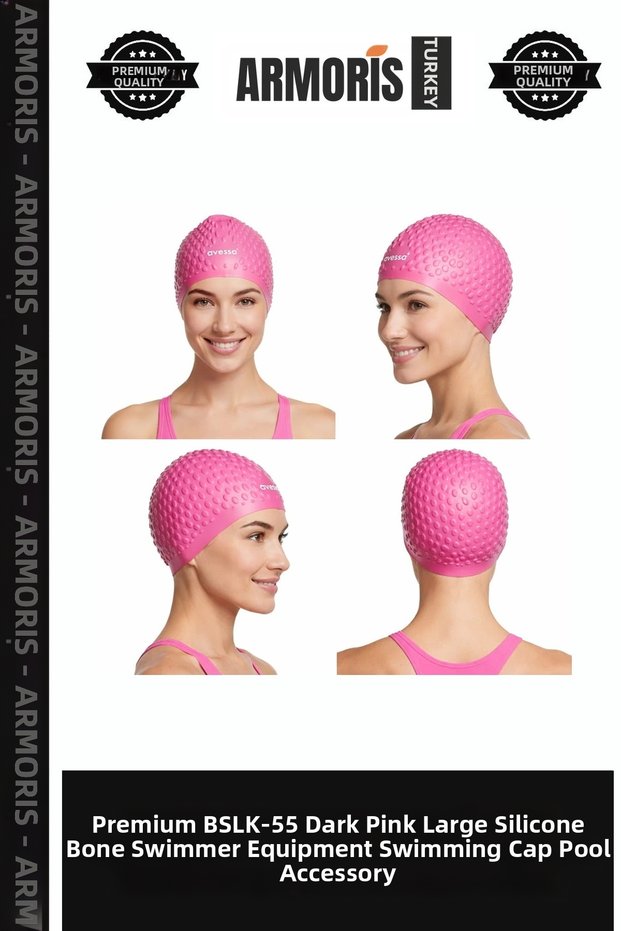 Premium Bslk-55 Dark Pink Large Silicone Swimming Cap Swimming Equipment Swimming Headgear Pool Accessory