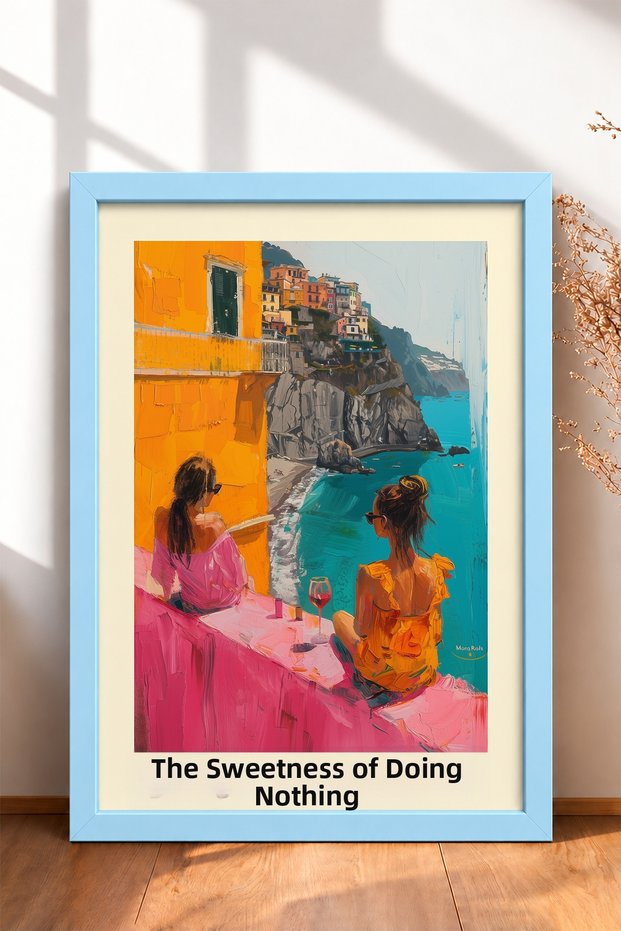 Il Dolce Far Niente and Two Women on the Shore Framed Painting Italy Poster Wall Decor Itp059