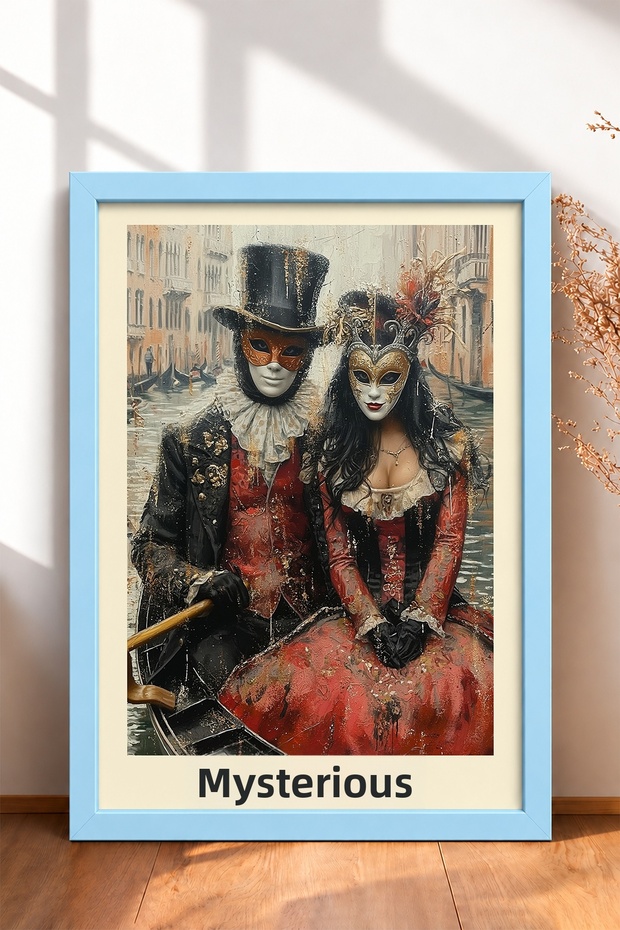 Mysterious Venice Carnival Masquerade Double-Frame Painting Italy Poster Wall Decor Itp101