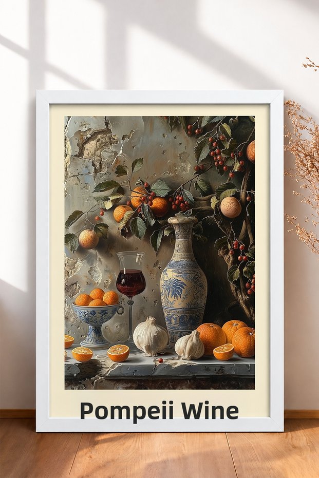Vino Di Pompei Stone Wall Still Life Framed Painting Italy Poster Living Room Kitchen Wall Decor Itp113
